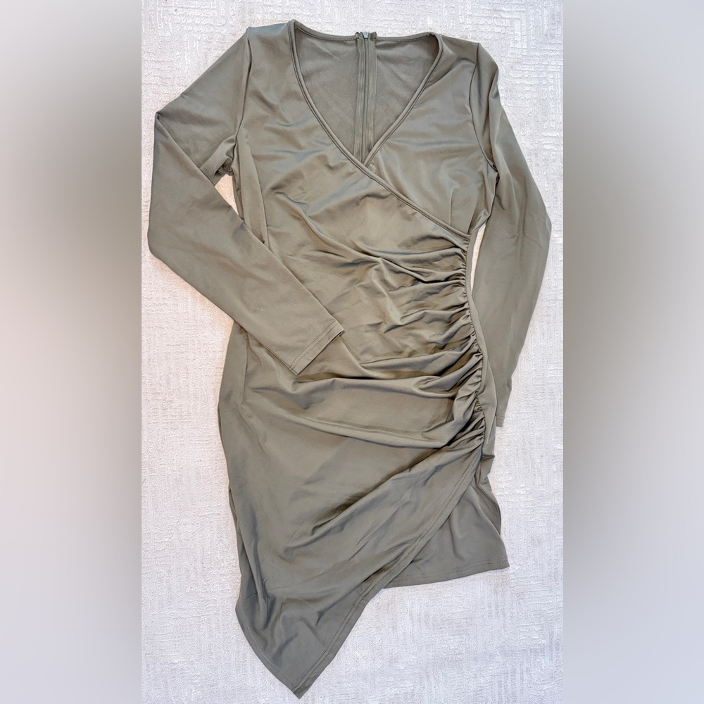 Elegant Olive Green Ruched Dress